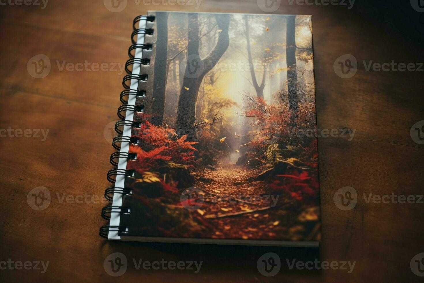 Practical Autumn forest writing notebook. Generate Ai photo