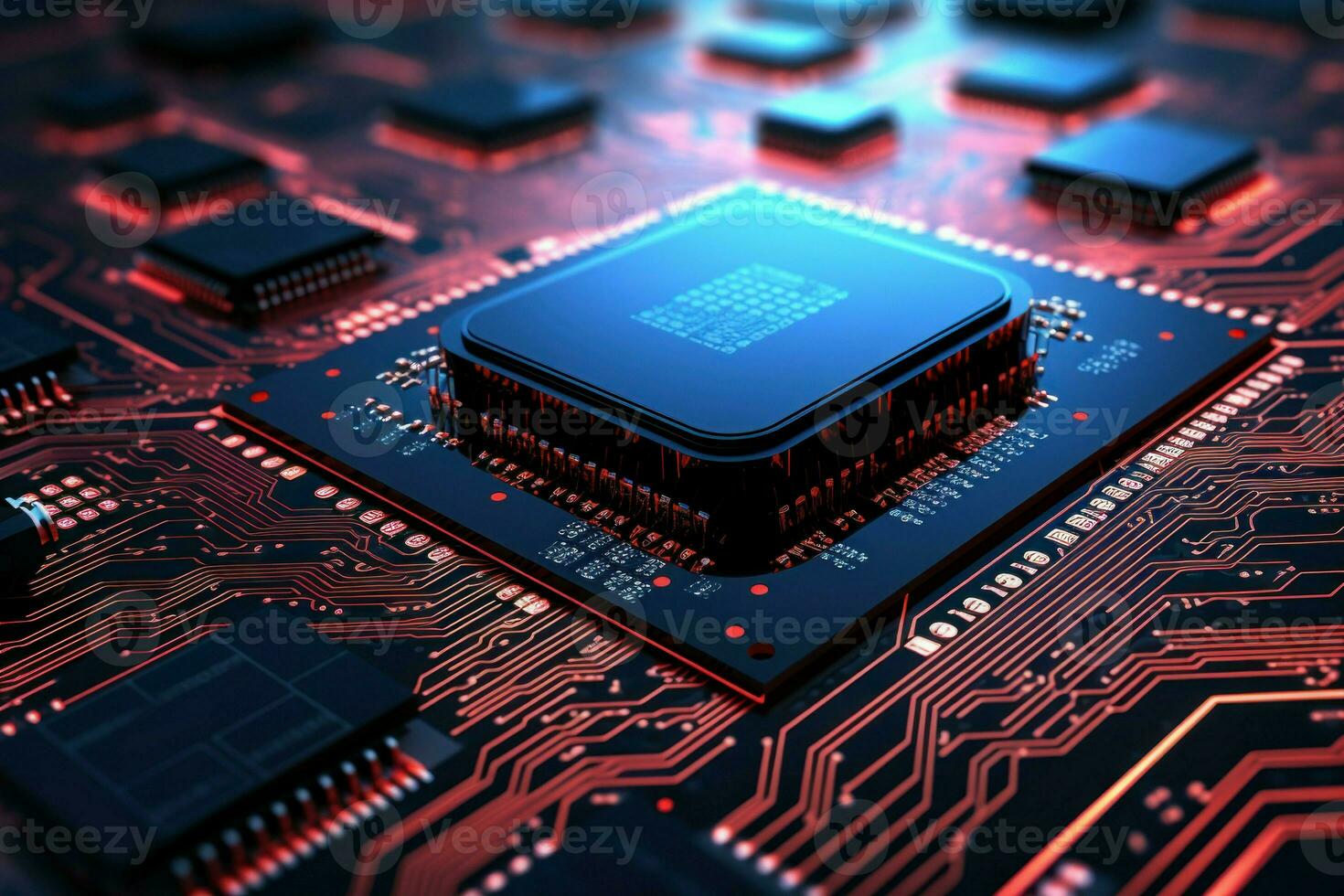 Avant-garde neon microprocessor data magnified. Generate Ai photo