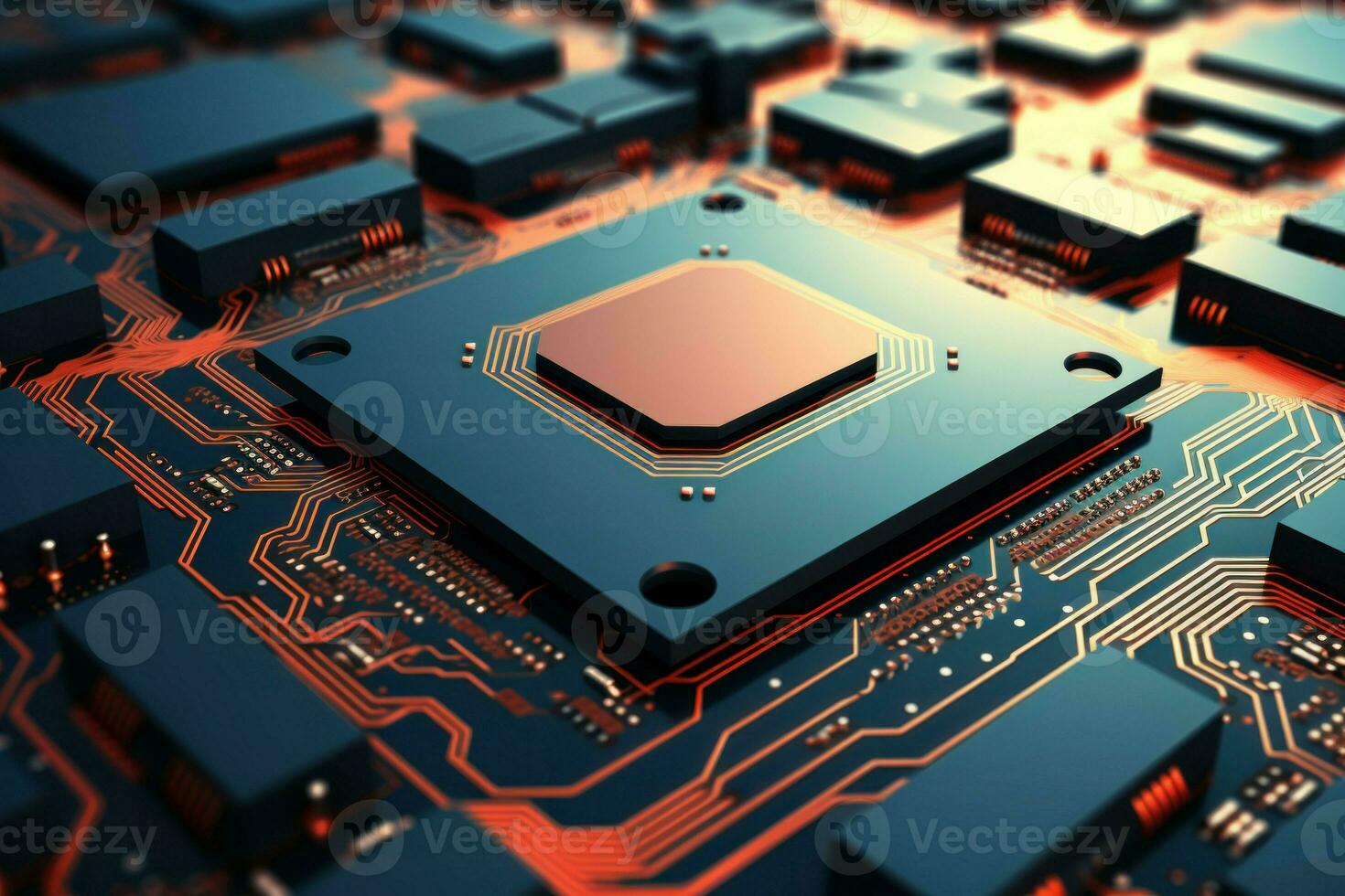 Uncommon silicon chip neon illumination Data enlargement. Generate Ai photo