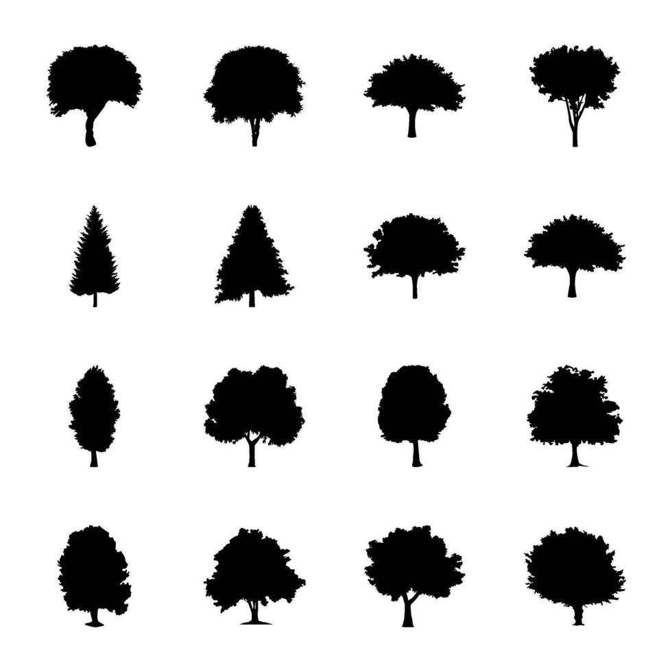 paquete de arboles glifo íconos vector