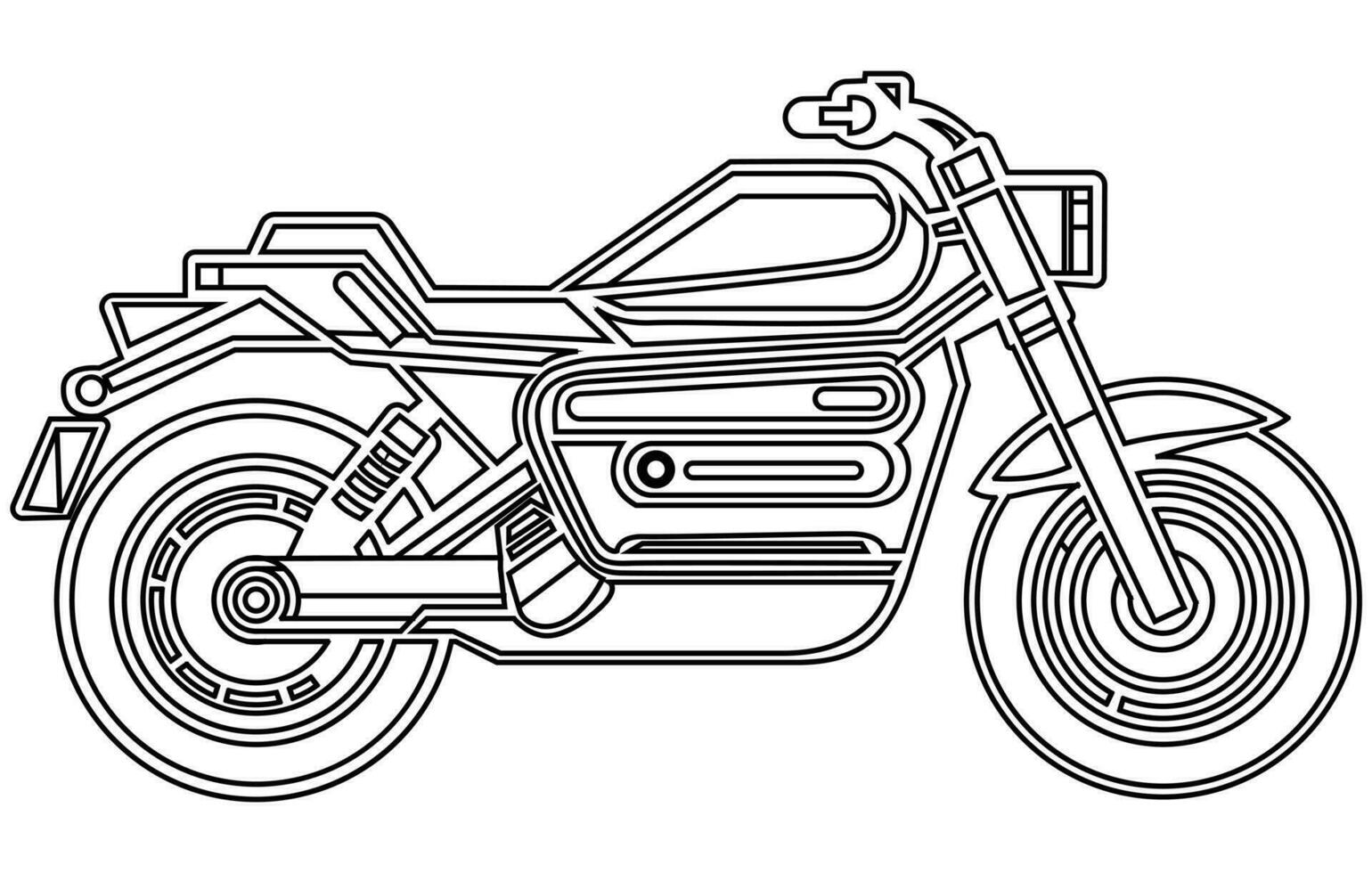 Vector line art motorcycle for concept design. Sport bike black contour outline sketch illustration isolated on white background. Stroke without fill.