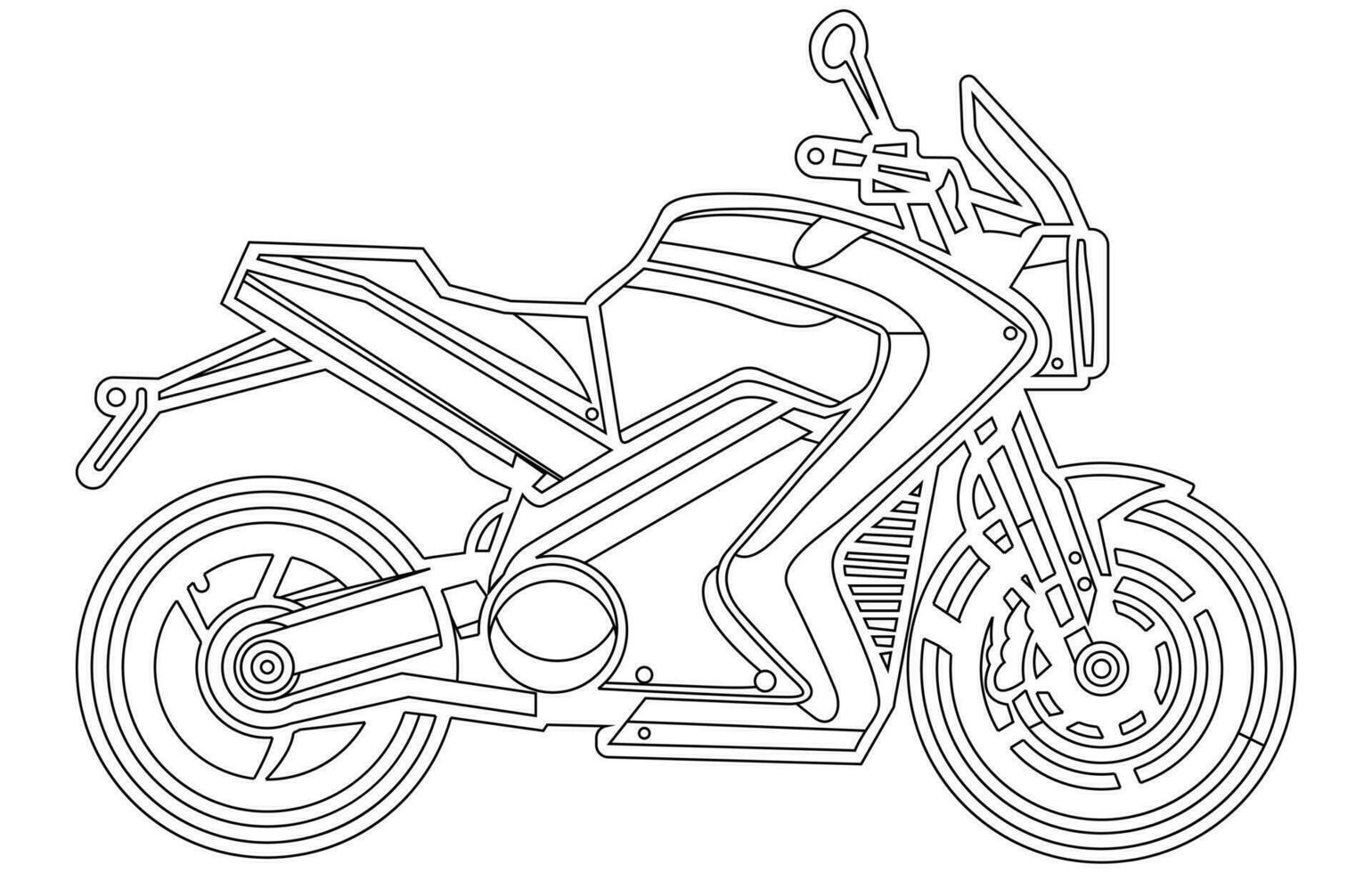 Vector line art motorcycle for concept design. Sport bike black contour outline sketch illustration isolated on white background. Stroke without fill.