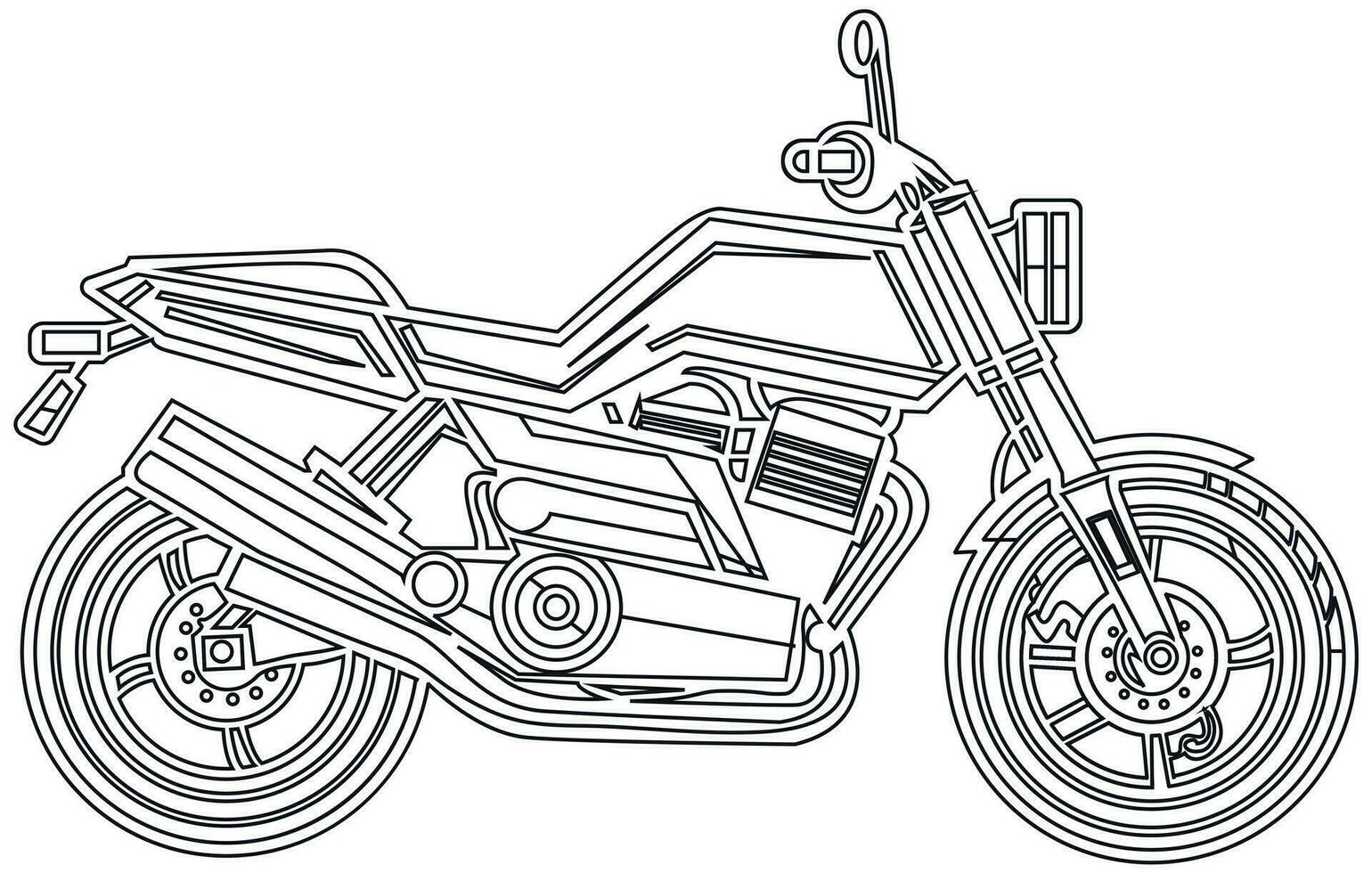 Vector line art motorcycle for concept design. Sport bike black contour outline sketch illustration isolated on white background. Stroke without fill.