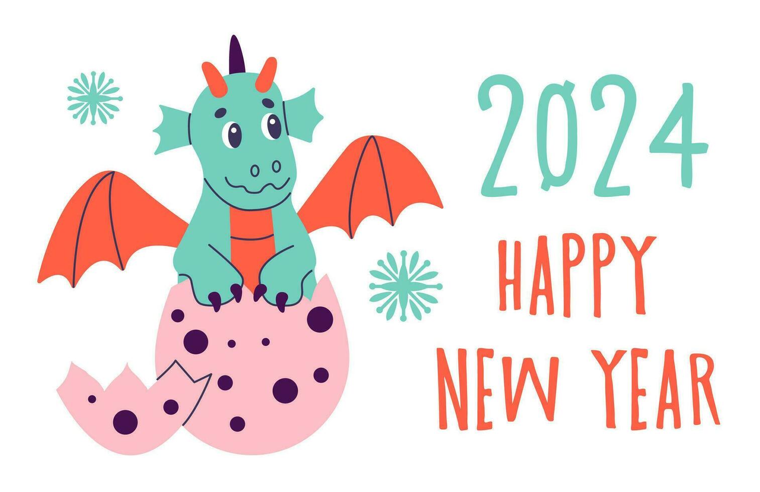 Year of Dragon, Chinese Happy New Year 2024. China lunar calendar animal. Happy Chinese new year greeting card 2024. Flat vector illustration.