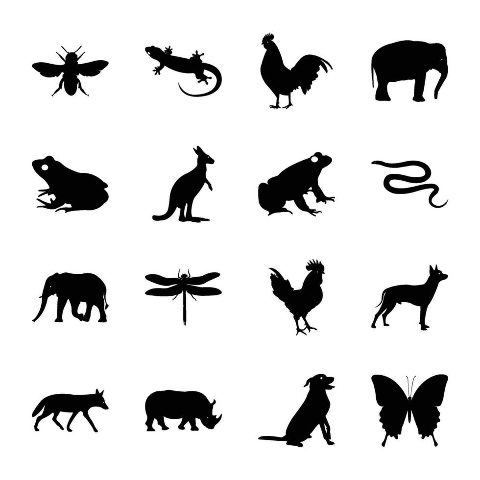 paquete de animal tipos sólido icono vectores