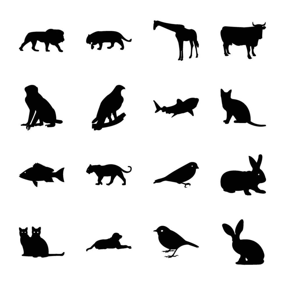 Pack of Wild and Domestic Animal Solid Icon Vectors