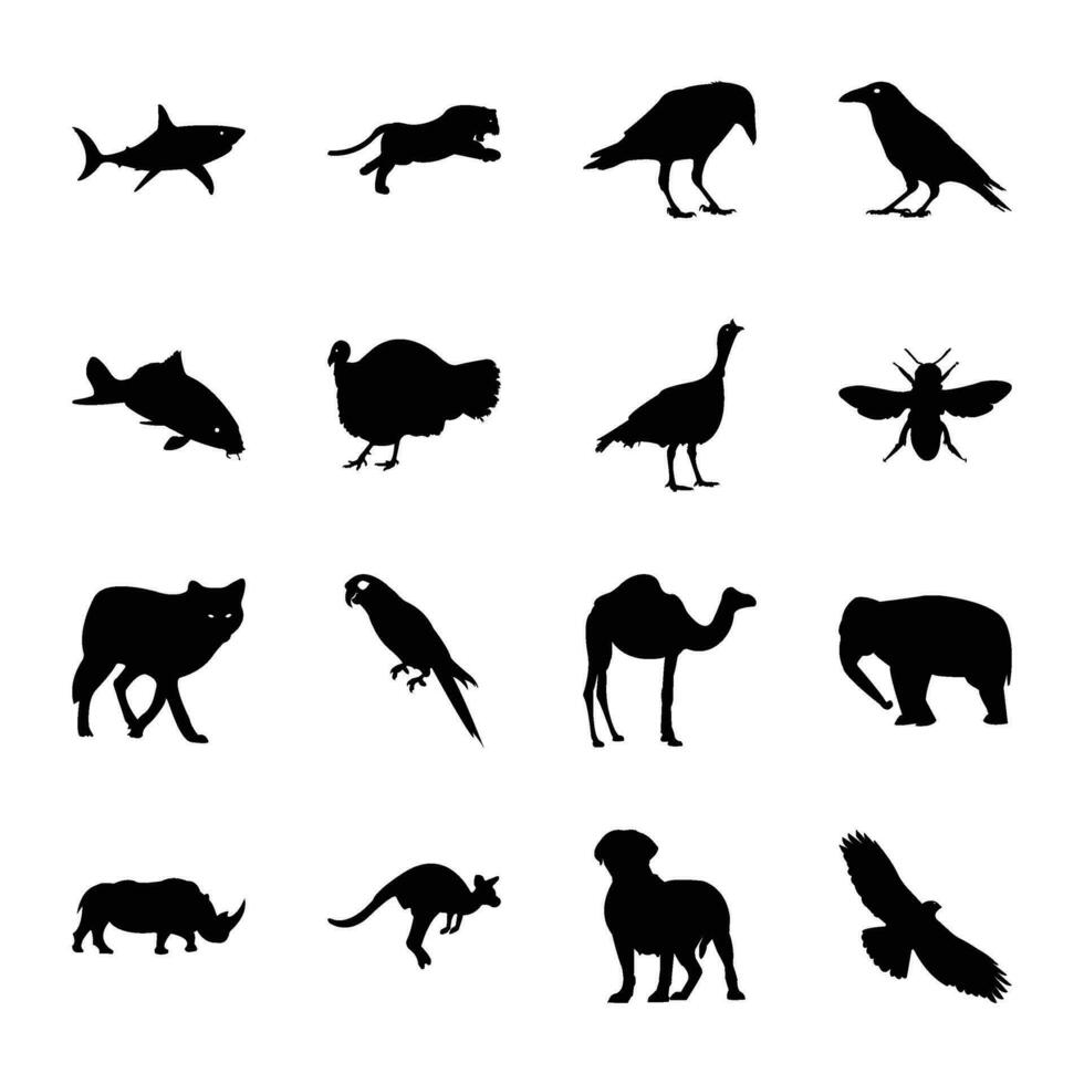 paquete de zoo animal sólido icono vectores