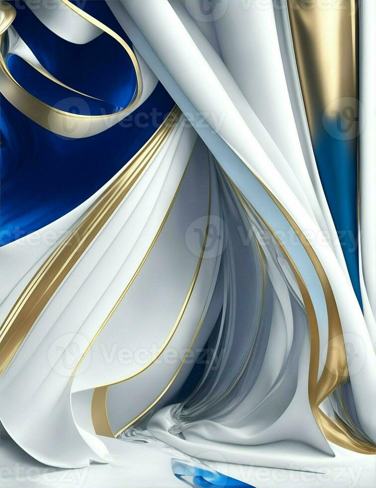 curtains in white, silver, gold and blue colors, abstract illustration photo