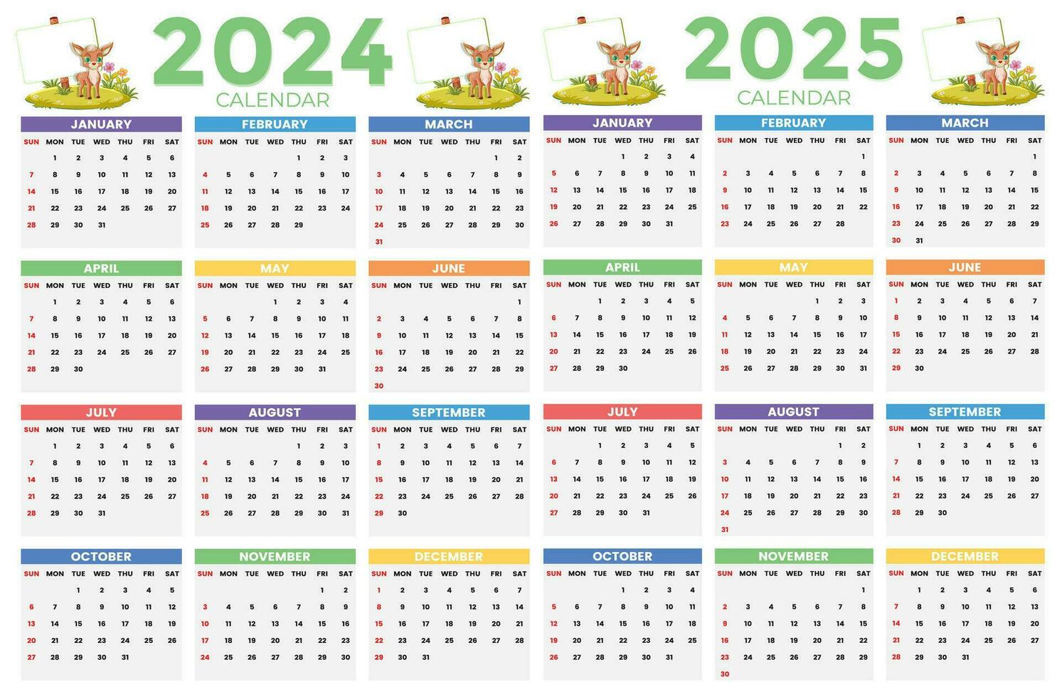 2024, 2025 calendario diseño modelo para contento nuevo año vector