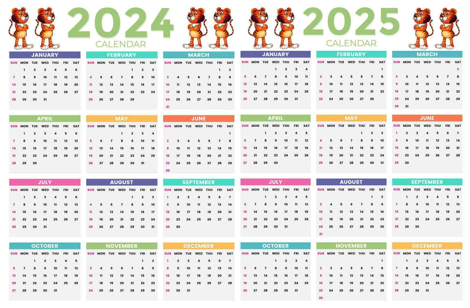 2024, 2025 calendario diseño modelo para contento nuevo año vector