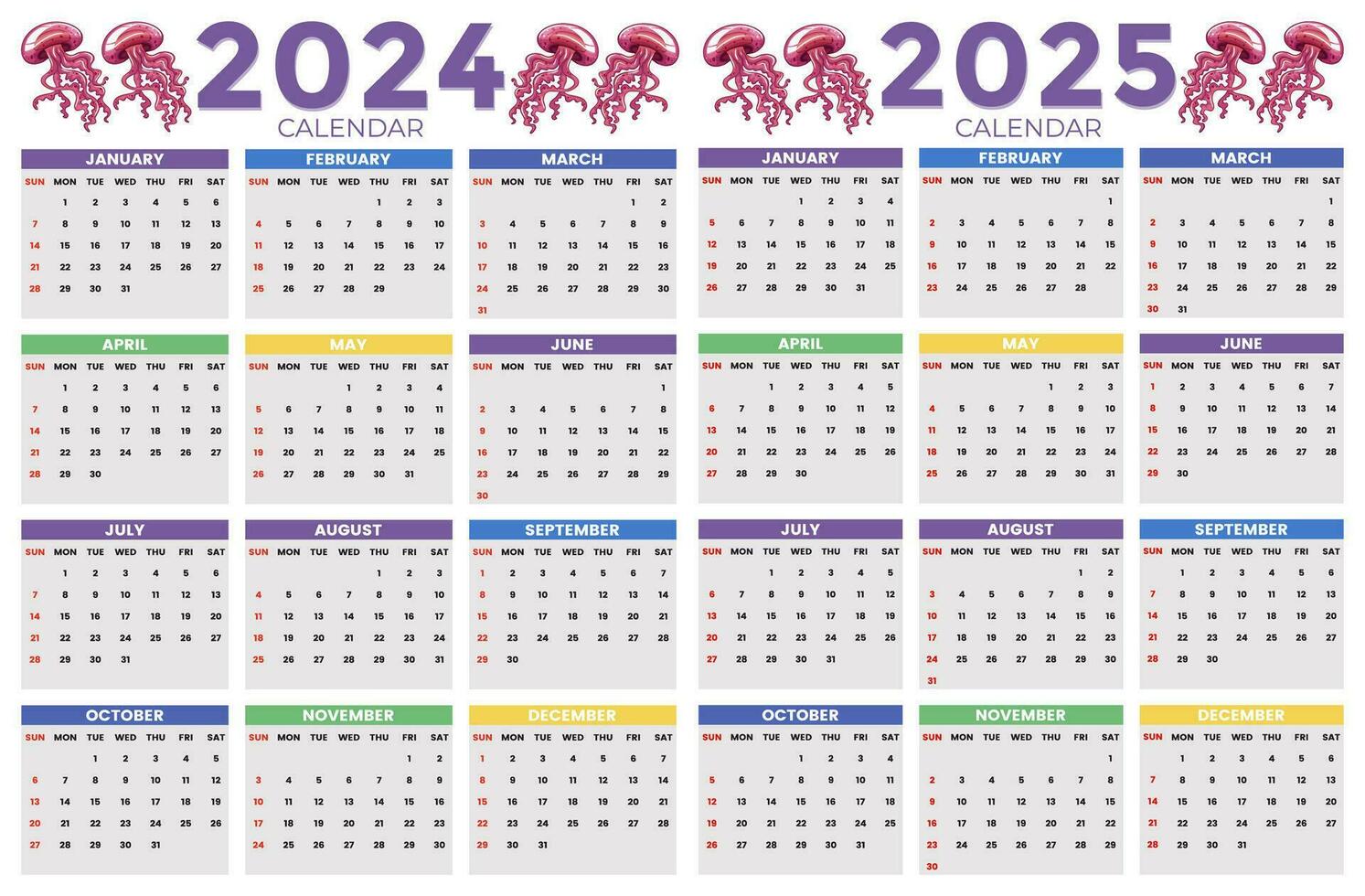 2024, 2025 calendar design template for happy new year vector