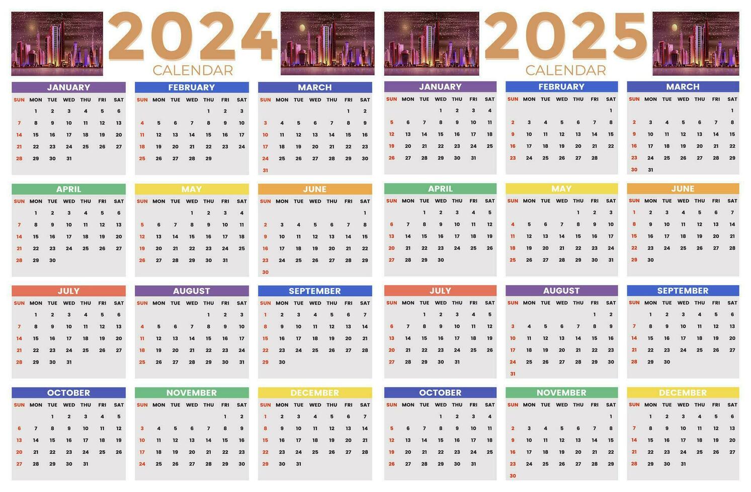 2024, 2025 calendar design template for happy new year