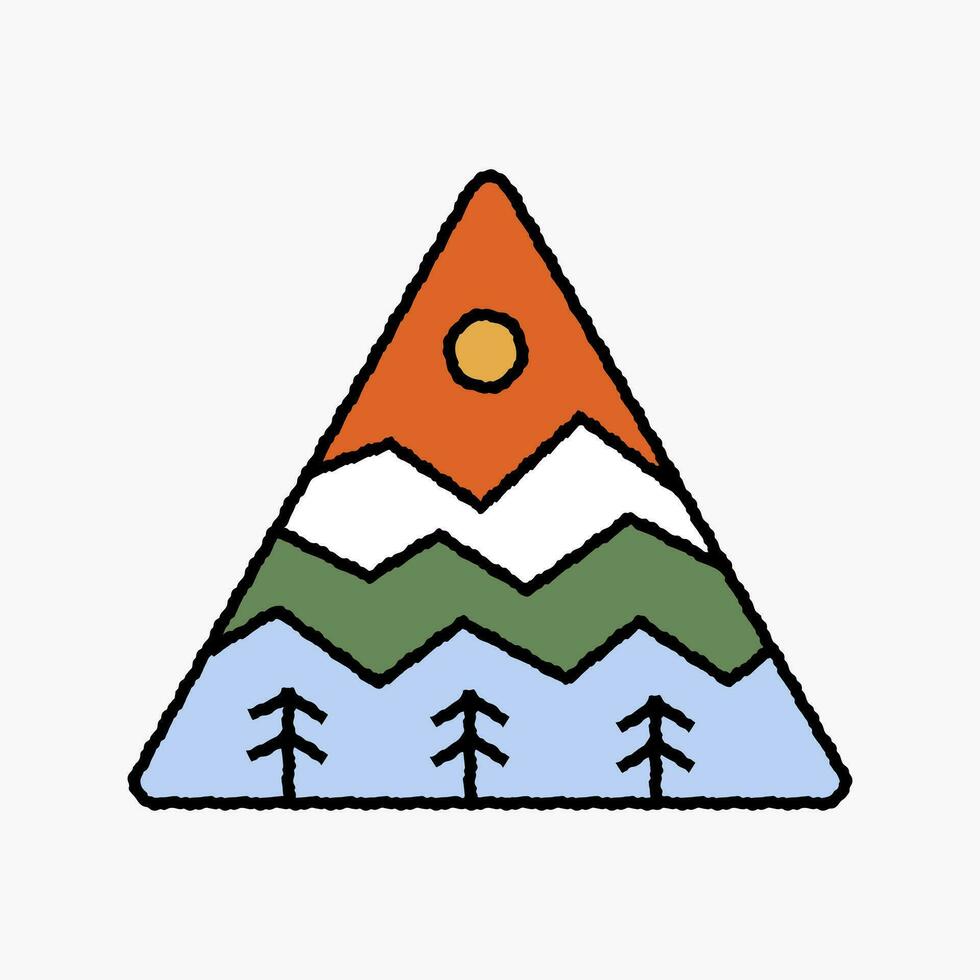 simple monoline of nature mountain camping vector