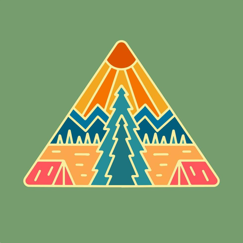 Camping together under mountain mono line  vector illustration for t shirt patch badge design
