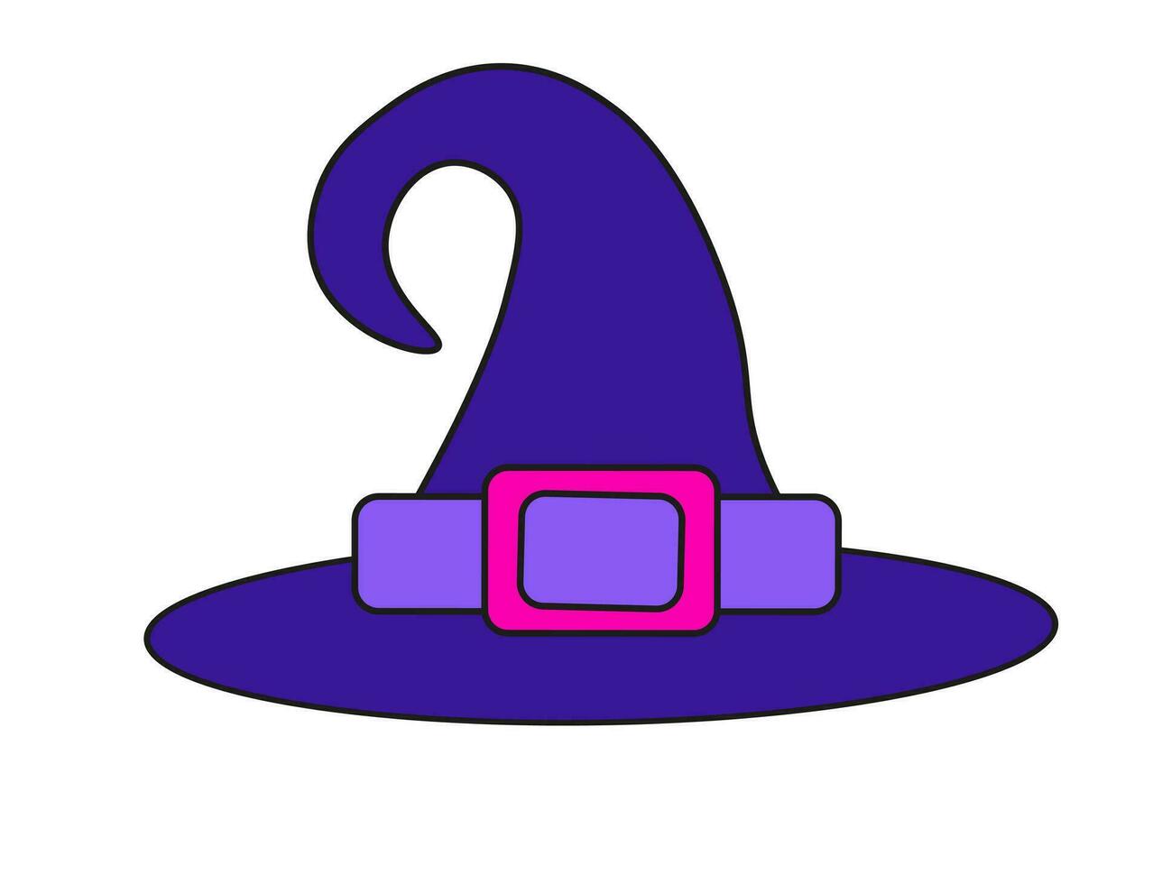 Cartoon witch hat. Halloween party costume element. Wizard hat vector flat symbol illustration.