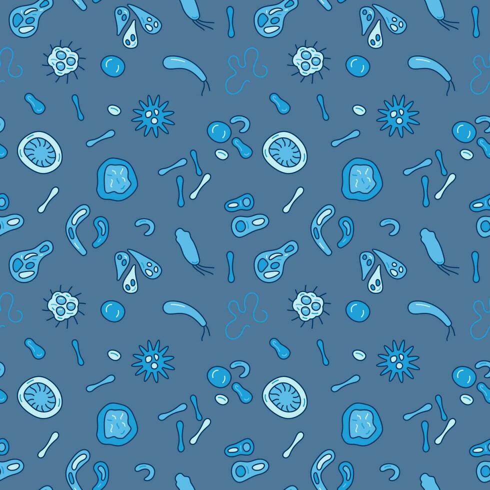 Bacteria Blue Seamless Pattern - Biology and Science concept vector background