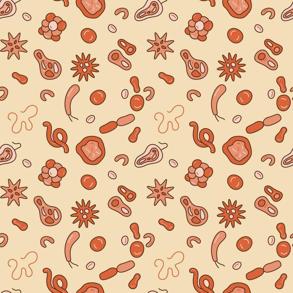 Colorful Seamless Pattern with Bacteria and Microbe concept vector modern icons