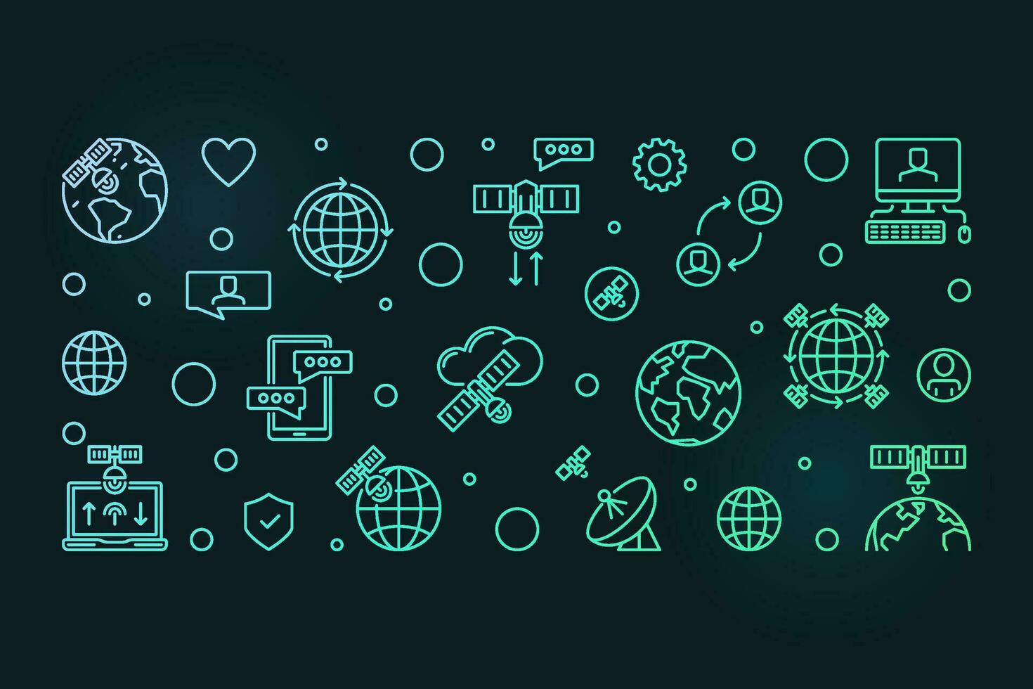 Internet Access via Satellite vector concept line colored banner. Communication Technology horizontal illustration