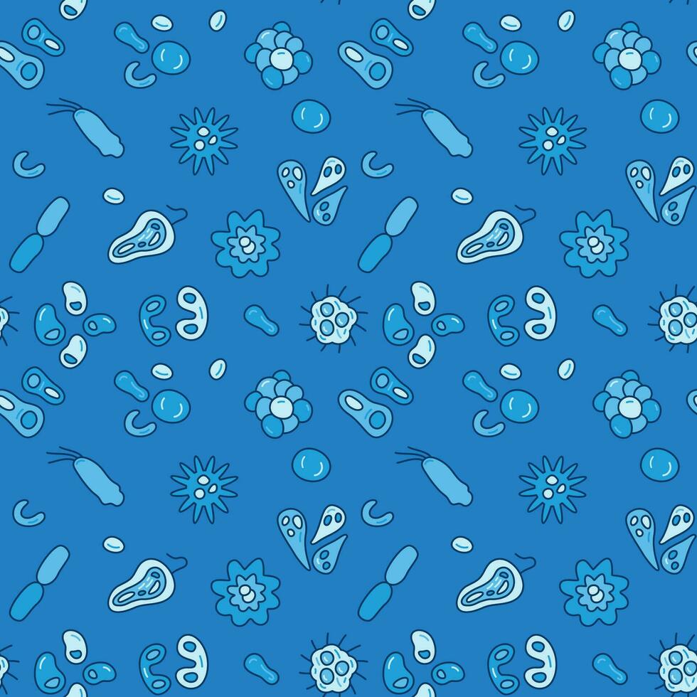 microbios y bacterias vector creativo azul sin costura modelo