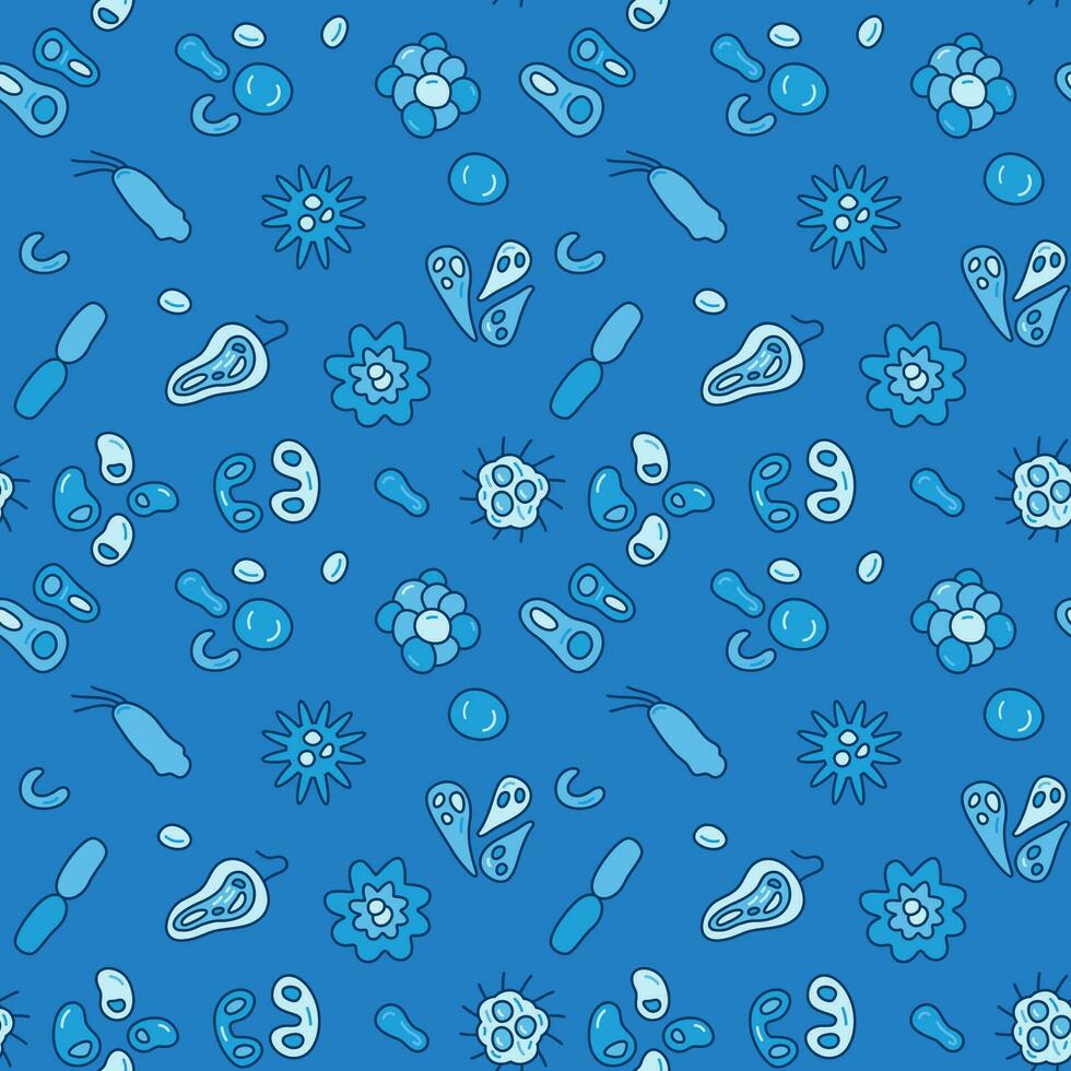 Microbes and Bacteria vector creative blue seamless pattern