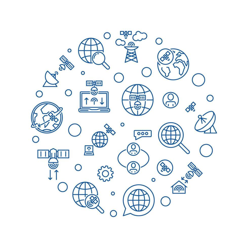 Satellite Internet Broadband and Global Internet Technology vector concept round banner