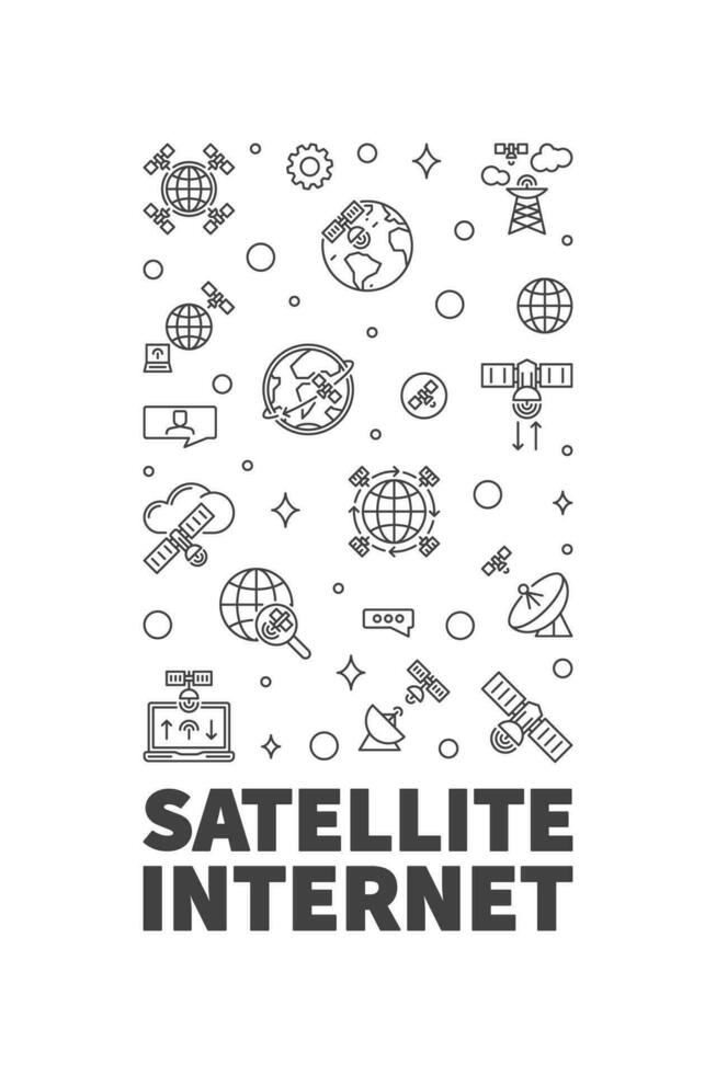 Satellite Internet Access vector line vertical banner - Wireless Satellite linear illustration