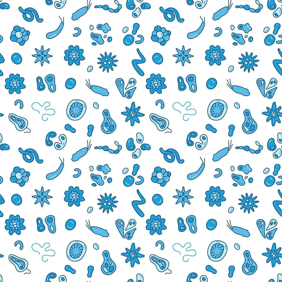 Seamless pattern with Virus, Vicrobe and Bacterium concept vector creative symbols