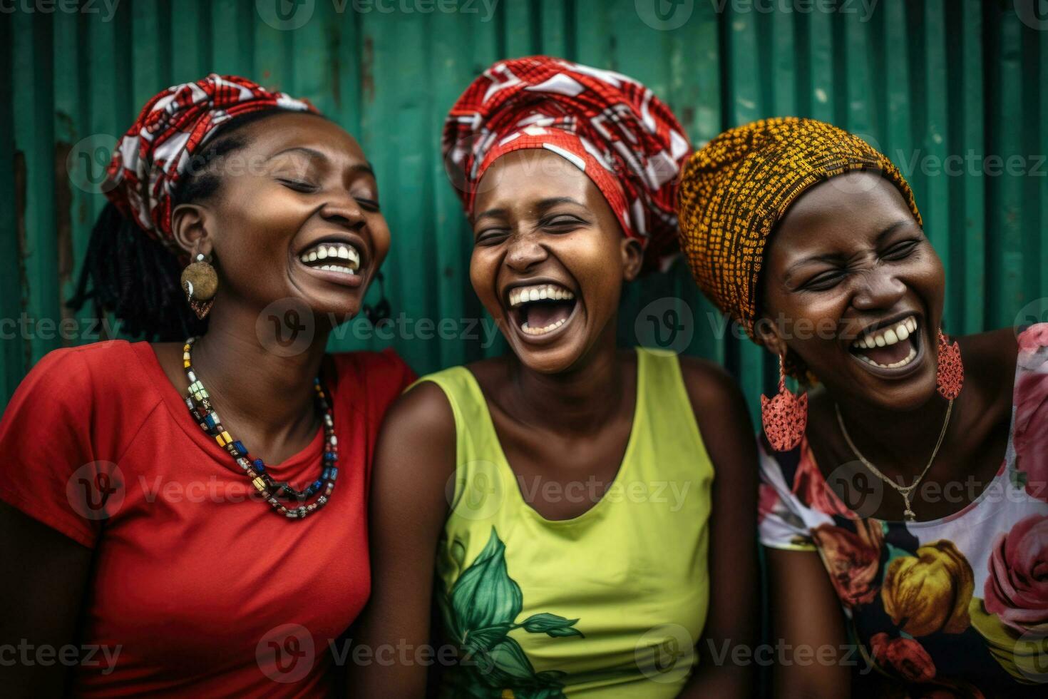 Happy African women in traditional clothes. Generative AI photo