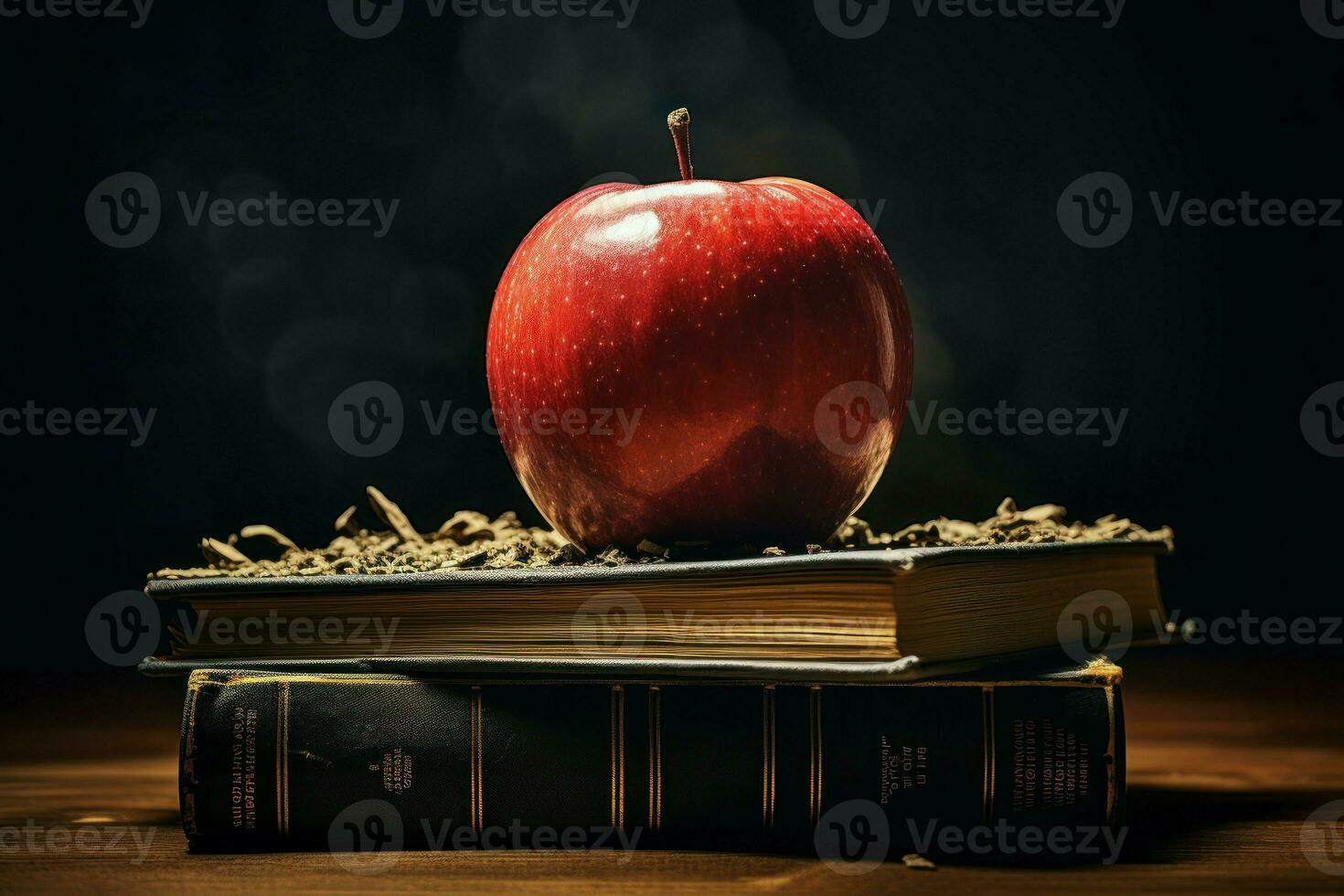 Apple on books. Generate Ai photo