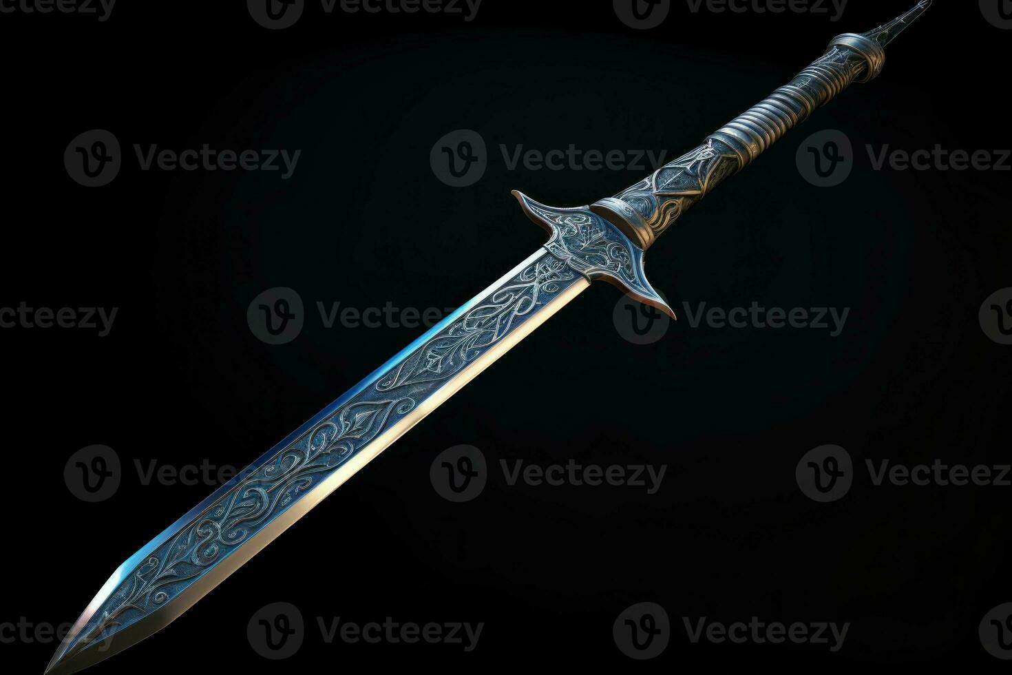 Engraved Ancient sword fantasy silver. Generate Ai photo