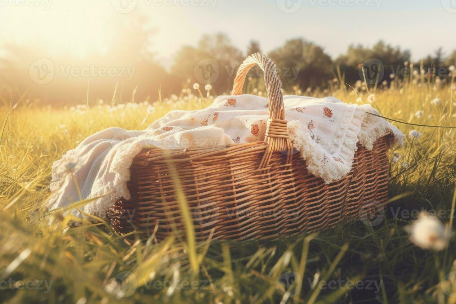 Picnic basket outdoor. Generate Ai photo