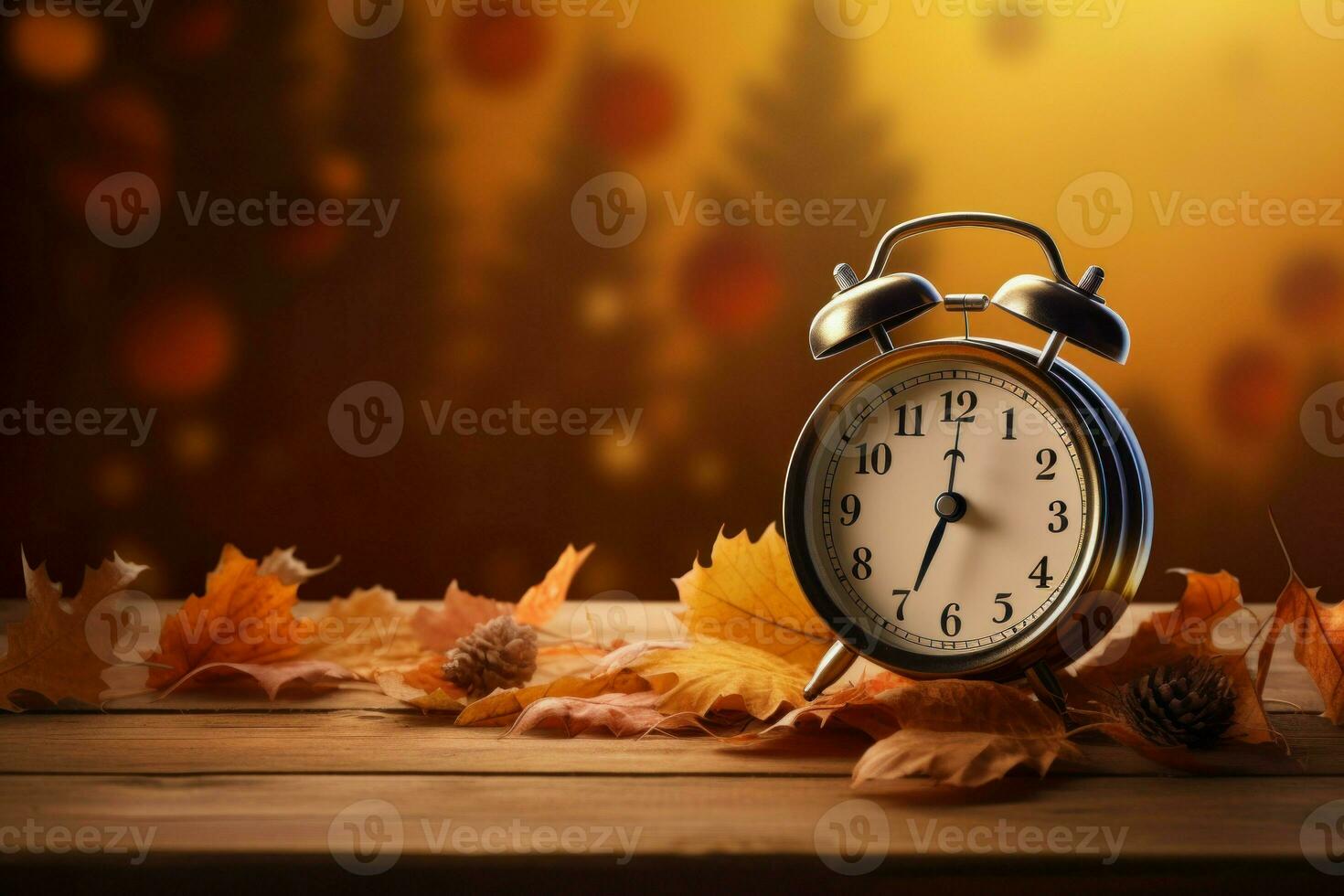 Alarm clock autumn sun light. Generate Ai photo