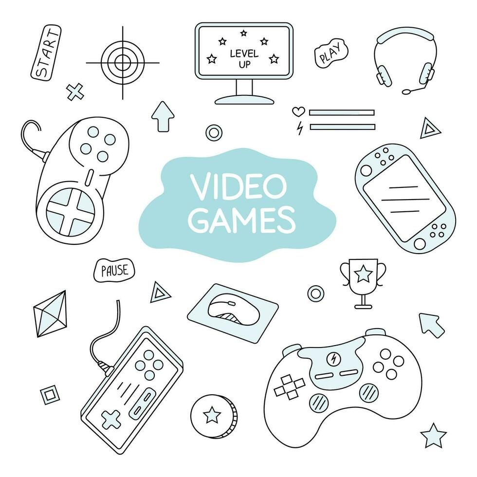 Set of vector illustrations of video games.