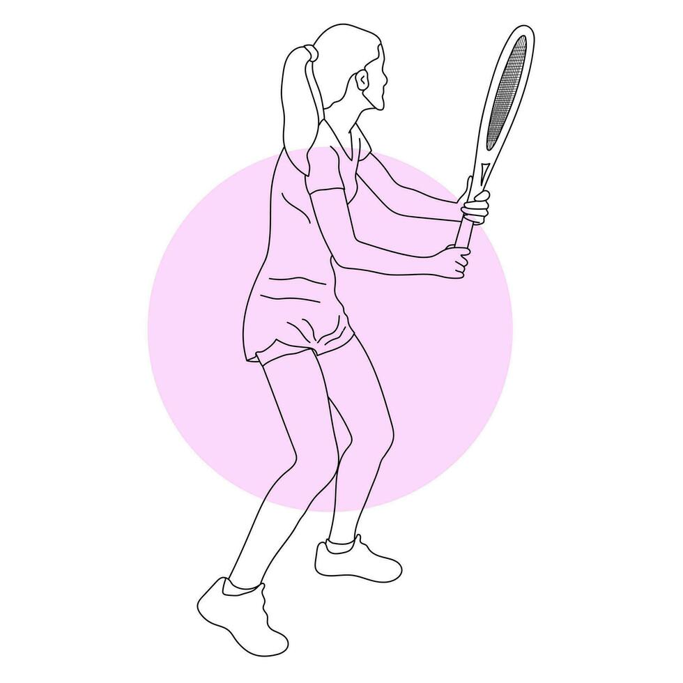 Line art of tennis player vector illustration sketch hand drawn isolated on white background