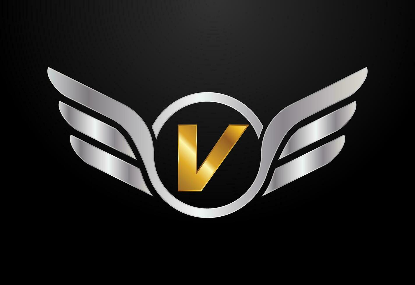 Inglés alfabeto v con alas logo diseño. coche y automotor vector logo concepto