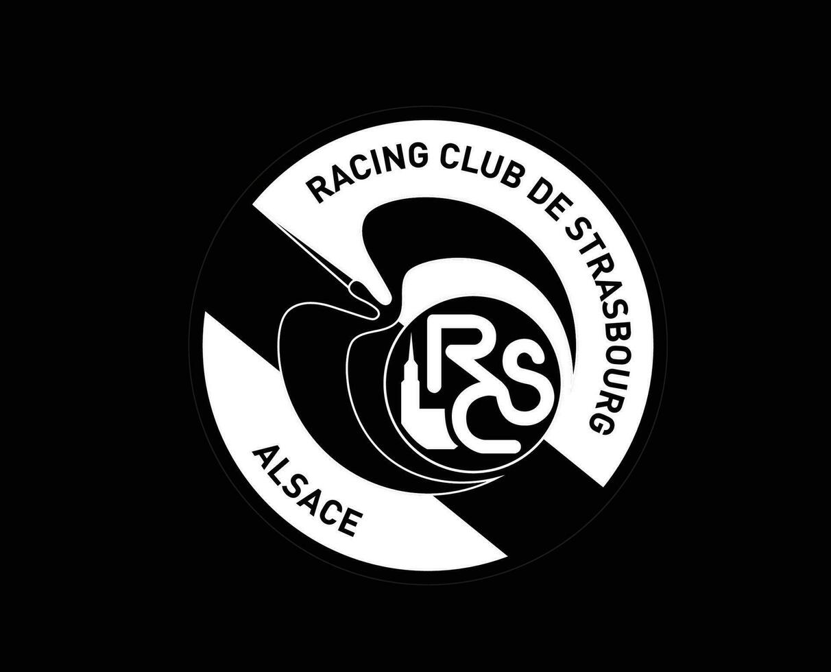 RC Strasbourg Club Logo Symbol White Ligue 1 Football French Abstract Design Vector Illustration With Black Background