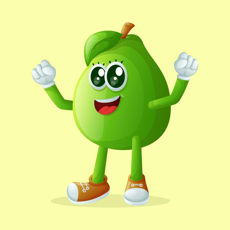 Cute guava character making a victory sign with his hand vector