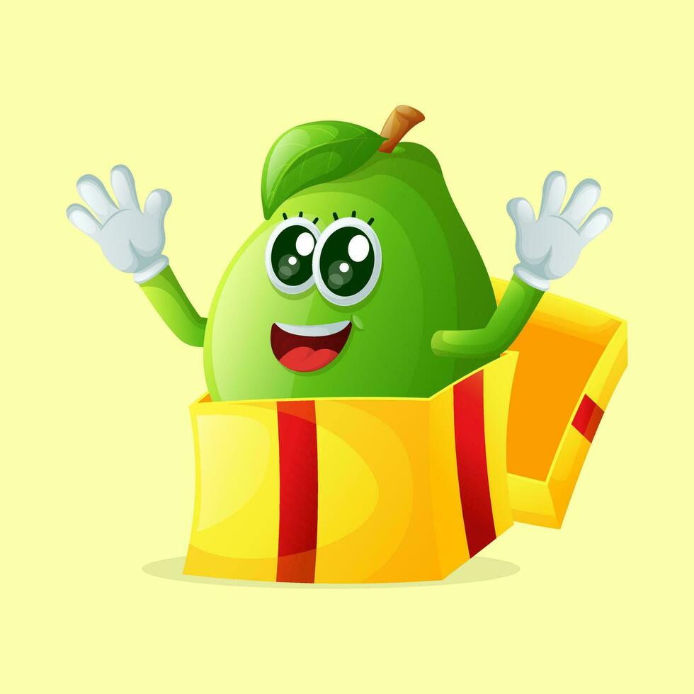 Cute guava character receiving gifts vector