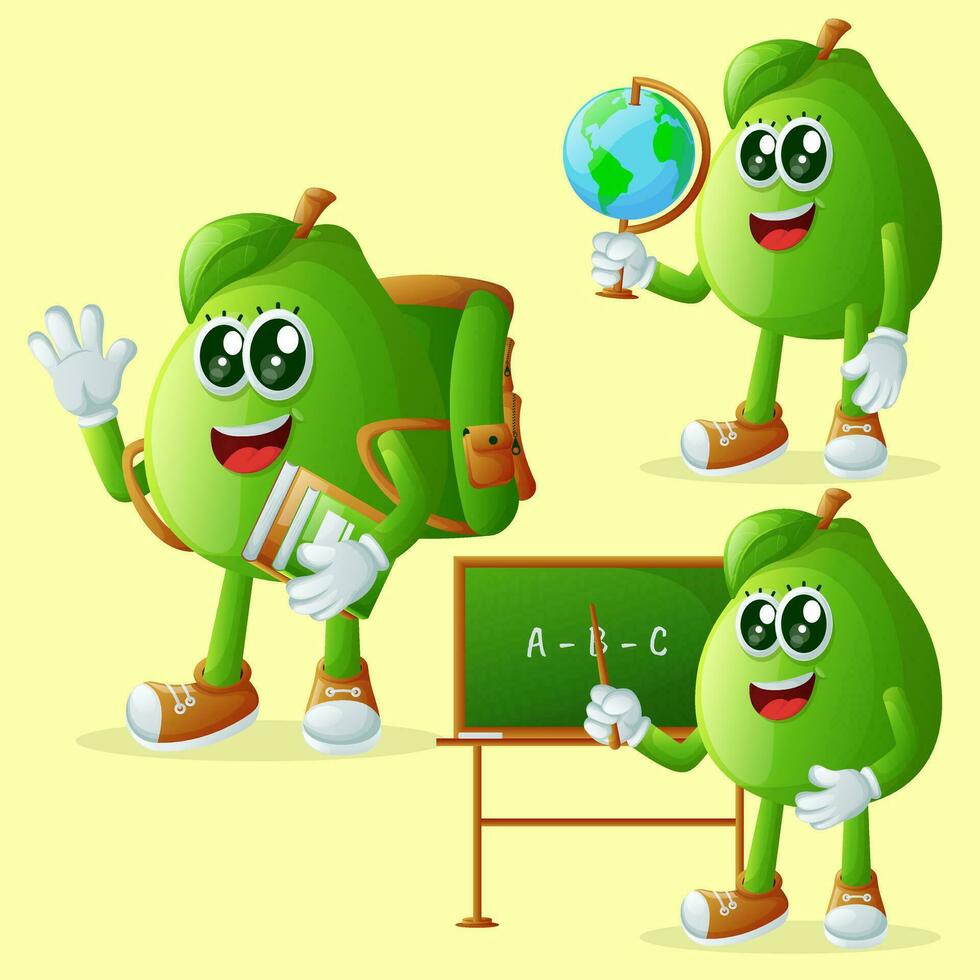 Cute guava characters in education vector