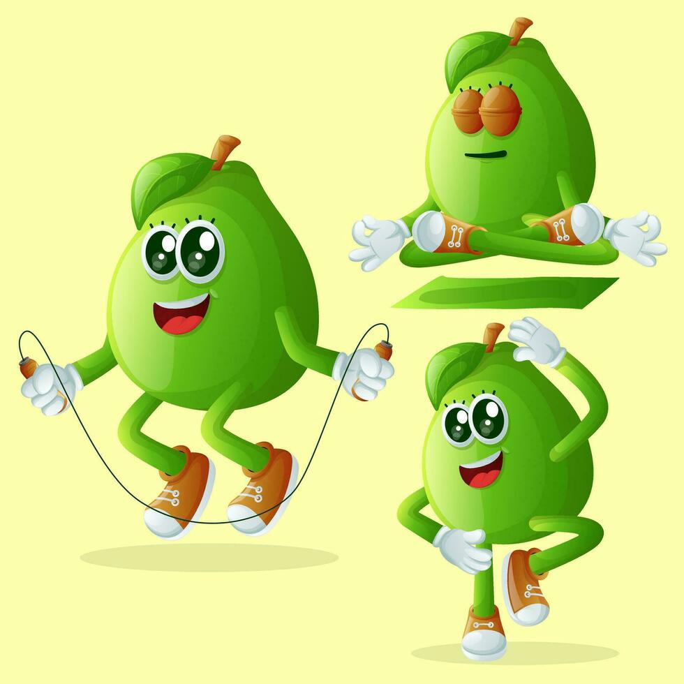 Cute guava characters exercising vector