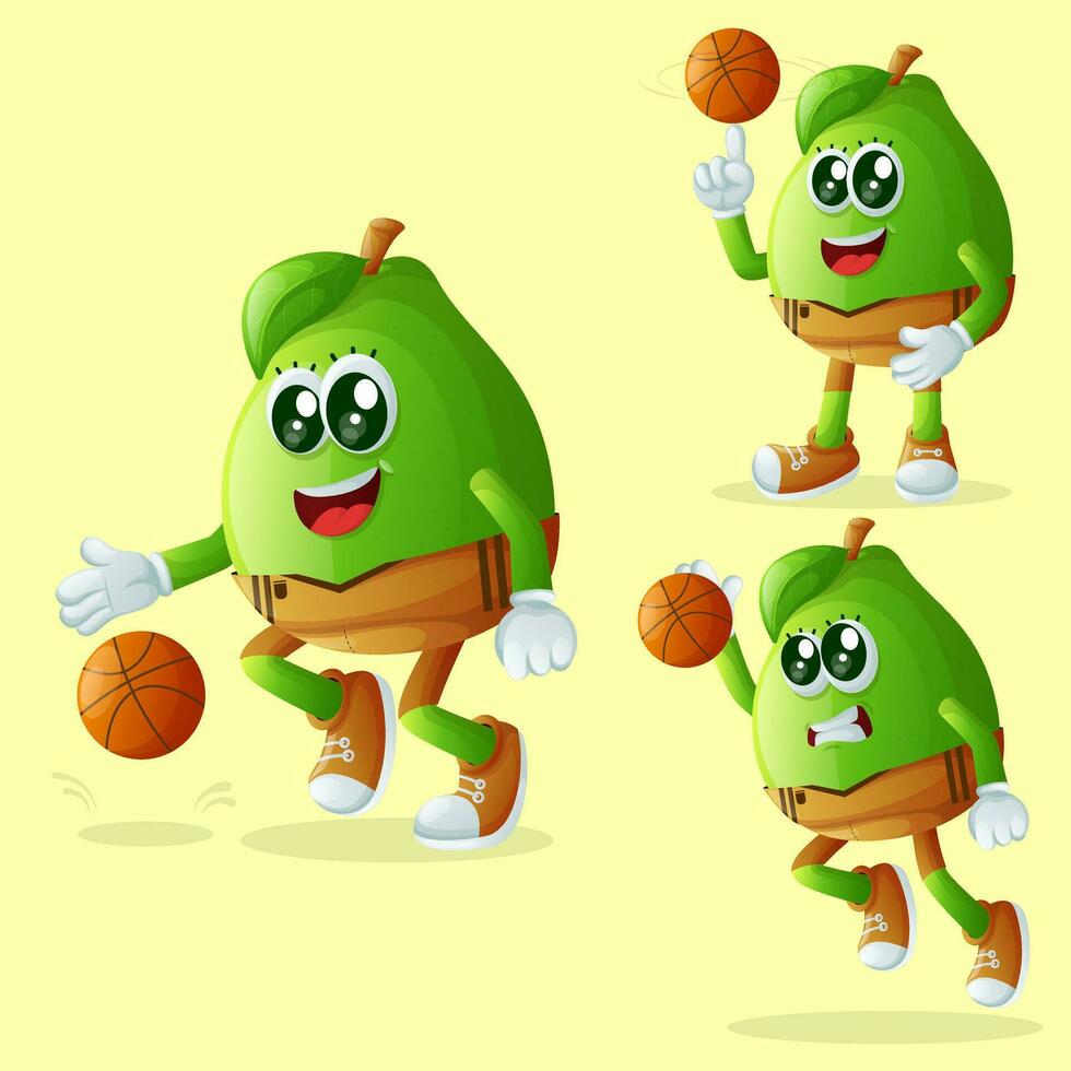 Cute guava characters playing basketball vector