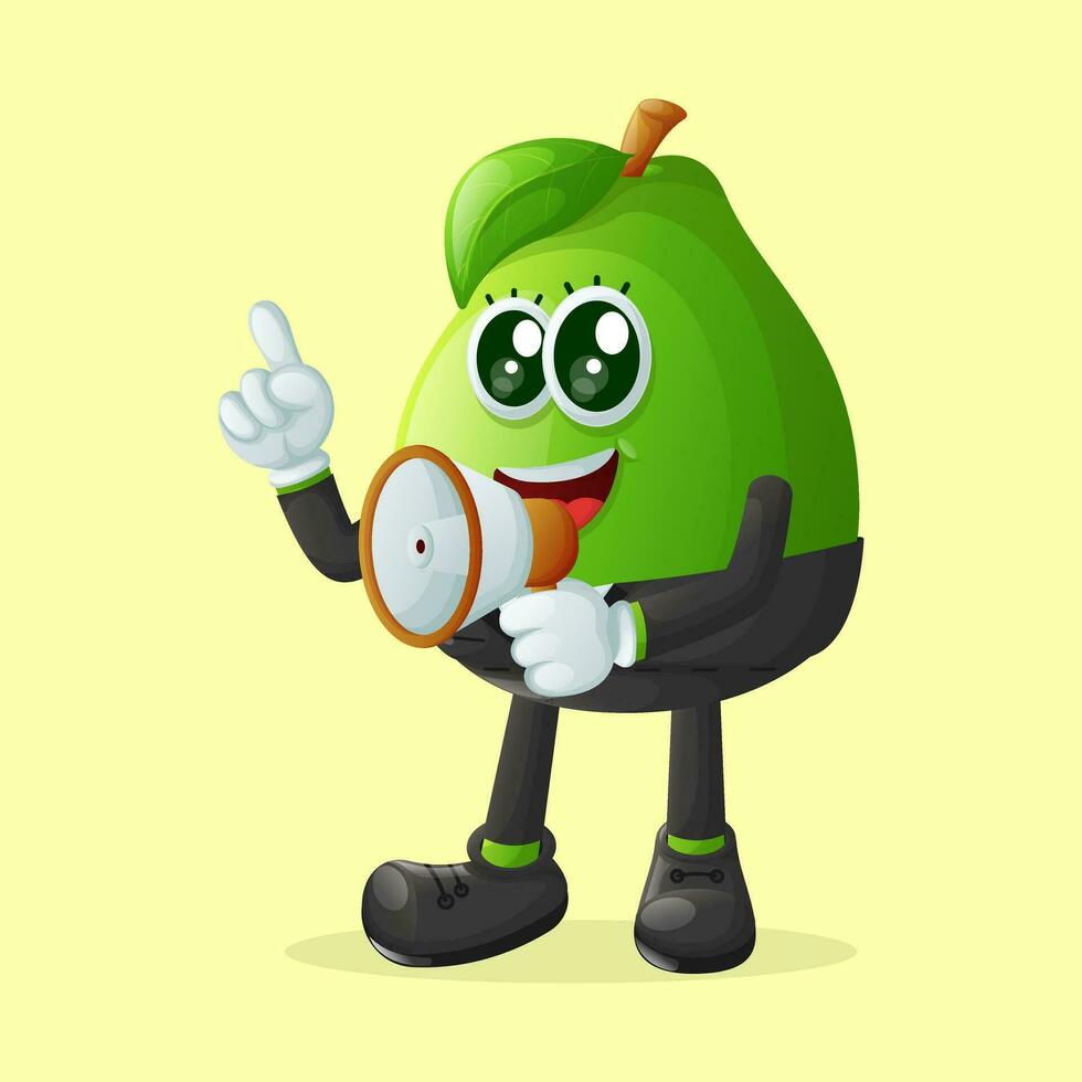 Cute guava character holding a megaphone vector