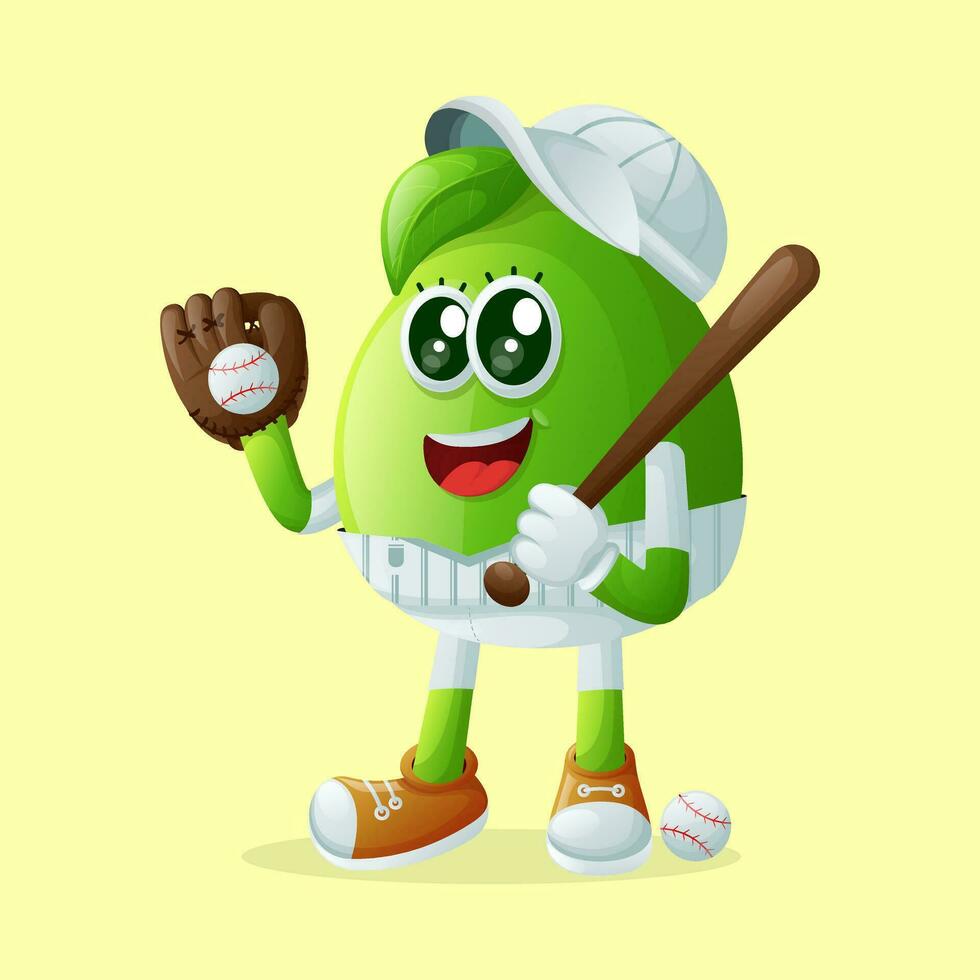 Cute guava character playing baseball vector