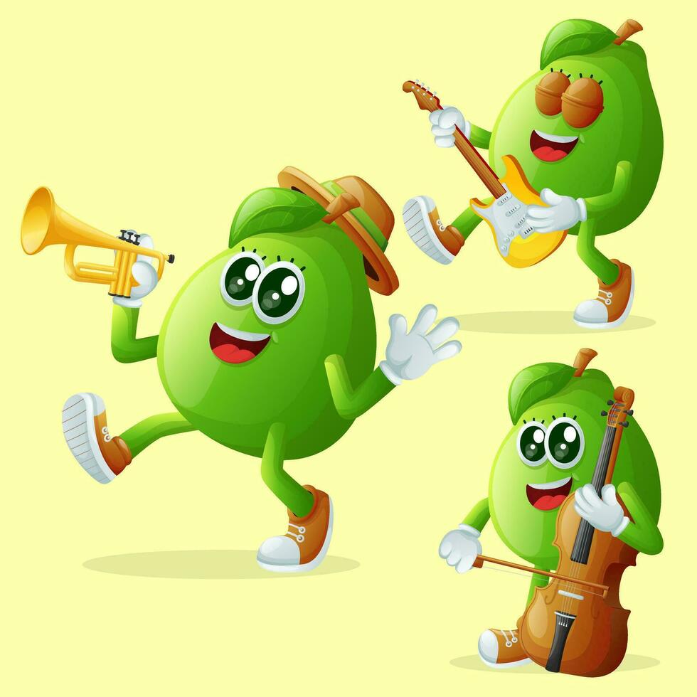 Cute guava characters playing musical instruments vector