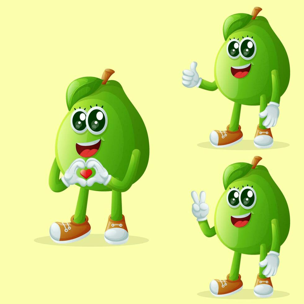 Cute guava characters making playful hand signs vector