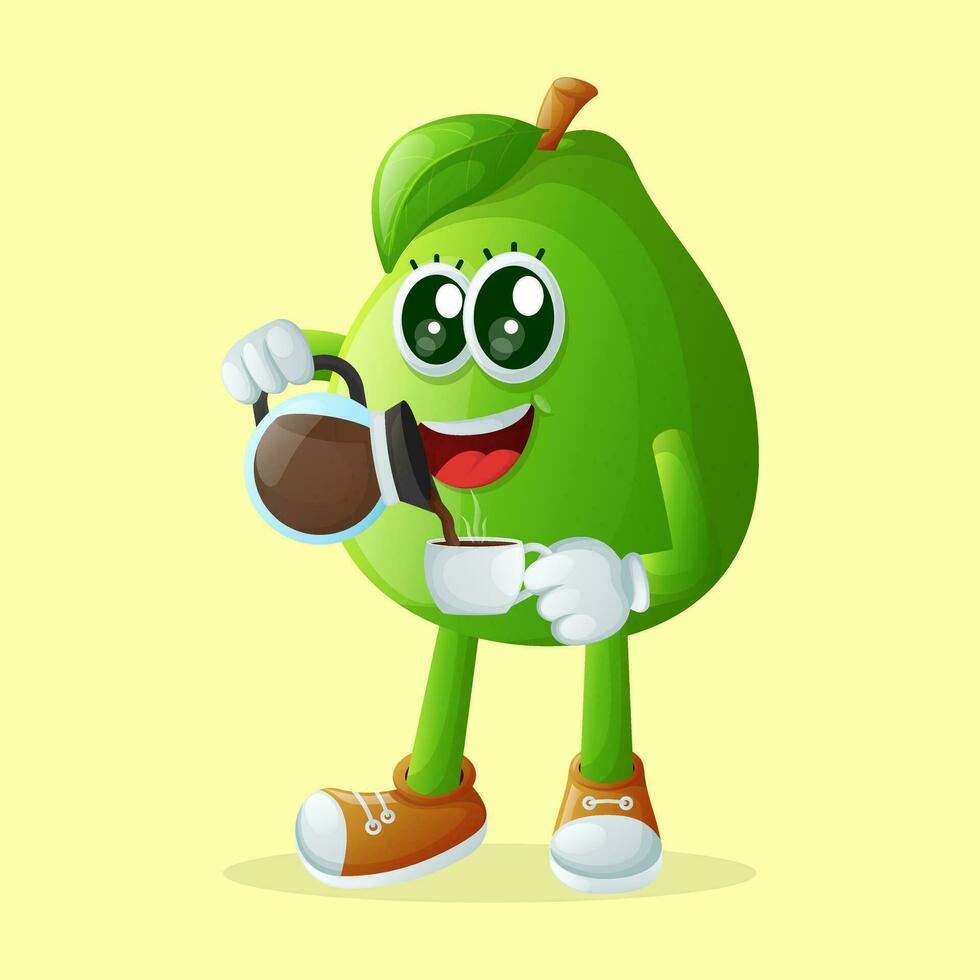 Cute guava character pouring coffee vector