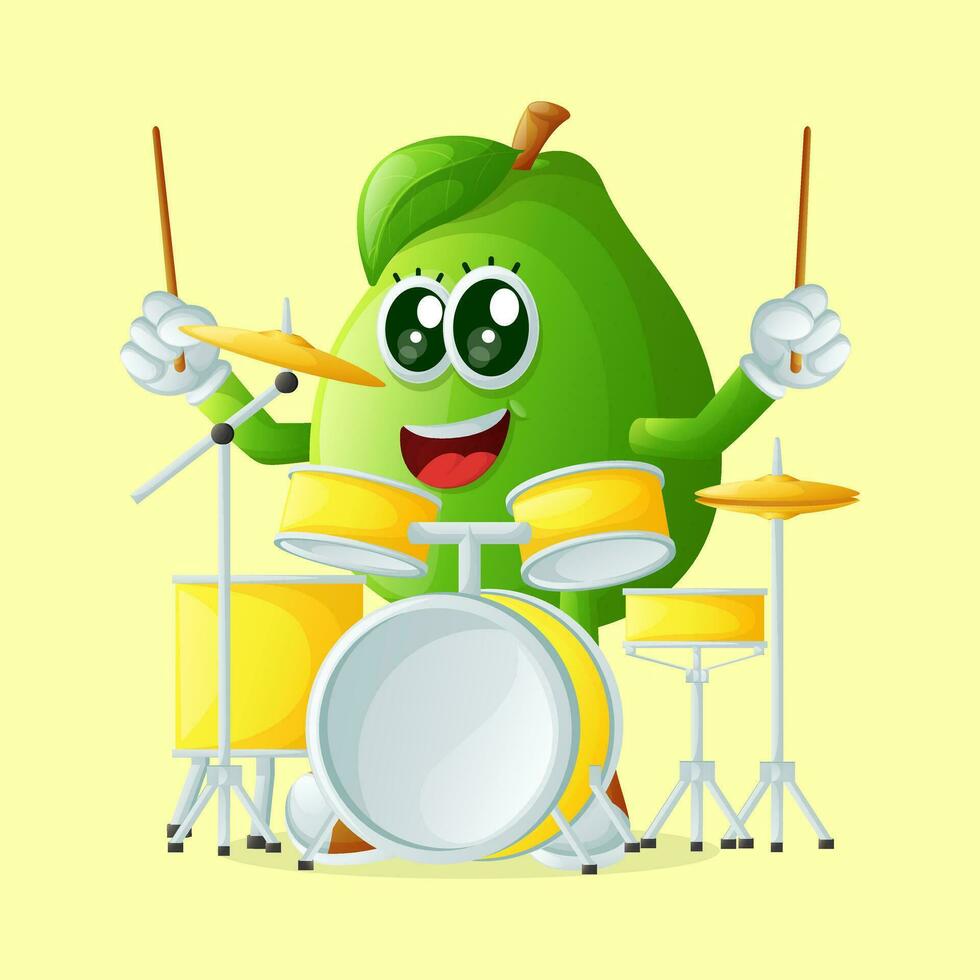 Cute guava character playing musical instrument vector