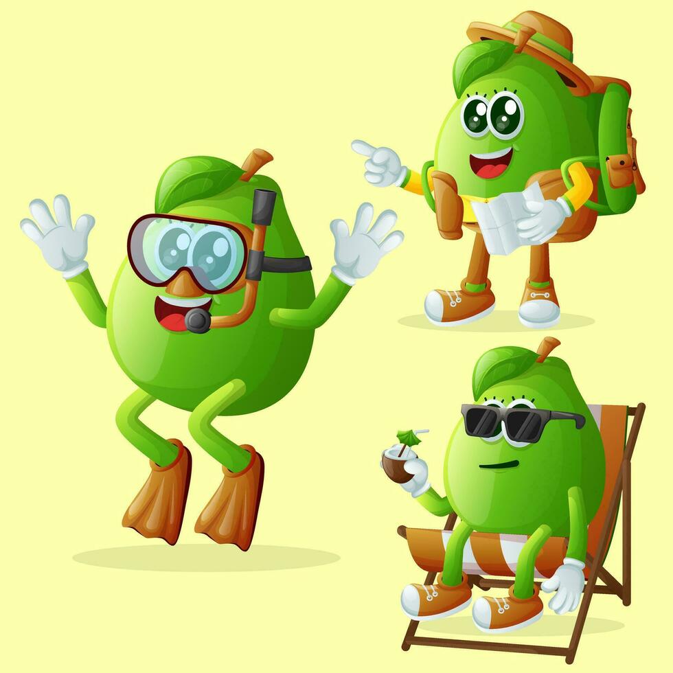 Cute guava characters on vacation vector