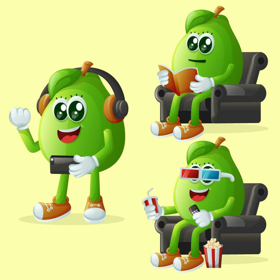 Cute guava characters enjoying leisure activities vector