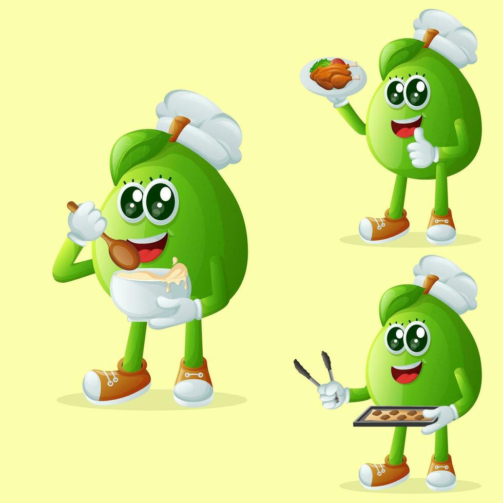 Cute guava character in the kitchen vector